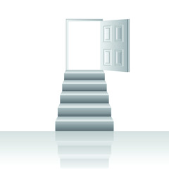 Stairs to open door vector illustration. Growth concept. Goal to be won.