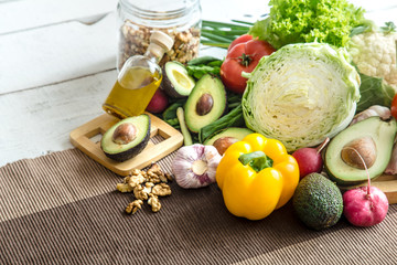 Preparation of healthy food from organic products on the table