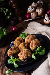 stuffed with minced meat and baked Champignons