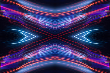 Colorful pattern of blue and purple dynamic neon lines. Modern background. Art concept of lighting effects.