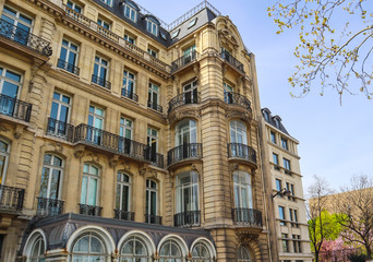 Obraz premium Architecture of Paris France. Facades of a traditional apartment buildings