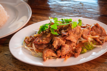 Spicy pork salad with vegetables , Asian style food , Thailand