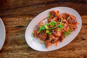 Spicy pork salad with vegetables , Asian style food , Thailand