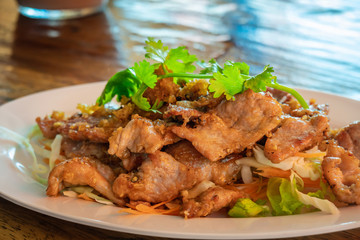 Spicy pork salad with vegetables , Asian style food , Thailand