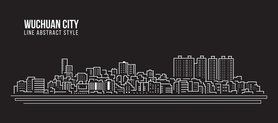 Cityscape Building Line art Vector Illustration design -  Wuchuan city