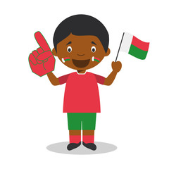 National sport team fan from Madagascar with flag and glove Vector Illustration