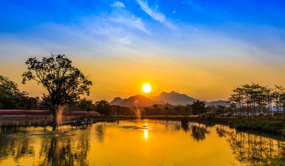 Fototapeta premium Beautiful landscape: Sunrise on field at countryside Thailand, bangkok