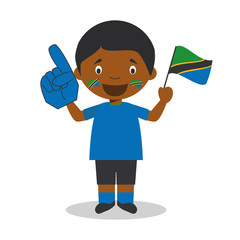 National sport team fan from Tanzania with flag and glove Vector Illustration