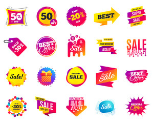 Sale banner. Special offer template tags. Cyber monday sale discount. Black friday shopping icons. Best ultimate offer badge. Super shopping discount icons. Mega banners set vector