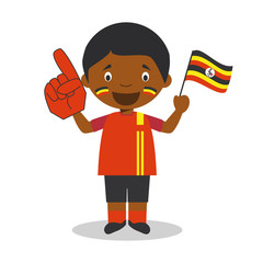 National sport team fan from Uganda with flag and glove Vector Illustration