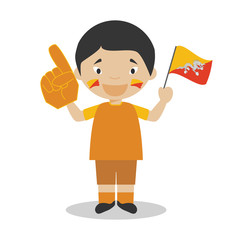 National sport team fan from Bhutan with flag and glove Vector Illustration