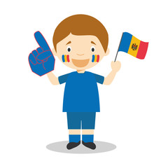 National sport team fan from Moldova with flag and glove Vector Illustration