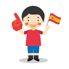 National sport team fan from Spain with flag and glove Vector Illustration