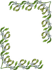 Hand drawn mistletoe wreath. Watercolor Christmas plant background.