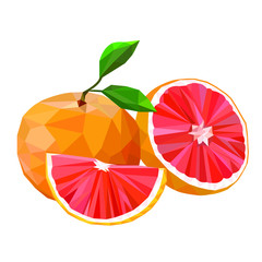 Red orange. Blood red oranges isolated on white background. Polygonal fruit. Low Poly style. Red orange in low poly style.