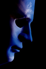AI robotic face profile close up cloud skin