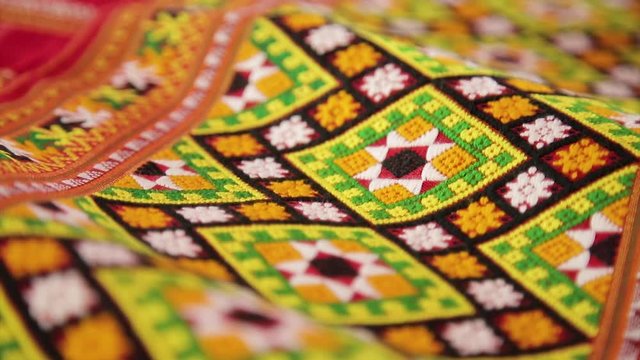 Closeup Thai fabric, Thai traditional fabric, Yellow fabric..