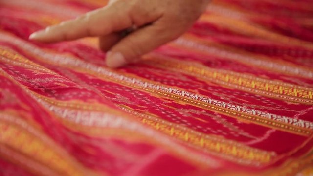 Traditional red weaving thai style, Handmade thai silk.