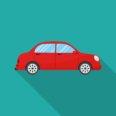 Car icon with long shadow. Flat design style. Car simple silhouette. Modern, minimalist icon in stylish colors.