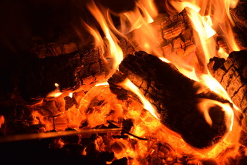 fire in fireplace with high contrast