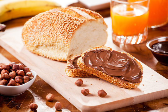 Breakfast With Nutella And Organic Fruit Juice