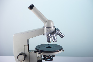 microscope lenses close up on green background