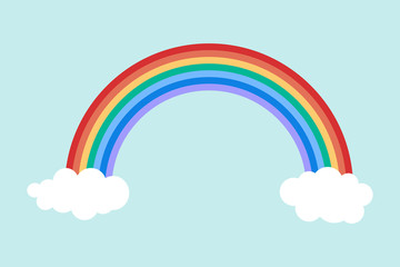 Color Rainbow With Clouds, With Gradient Mesh, Vector Illustration.