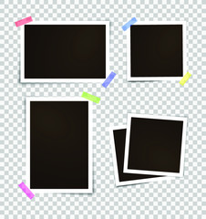Isolated paper photo frames set. Transparent background. Template for your design works. Vector illustration.