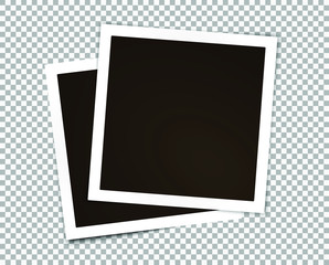 Two paper photo frames. Transparent background. Template for your design works. Vector illustration.