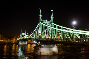 Fototapeta na wymiar Budapest, March 8, 2018, Liberty Night Bridge over the Danube River in Hungary.