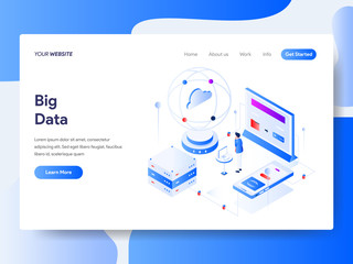 Fototapeta na wymiar Landing page template of Big Data Isometric Illustration Concept. Isometric flat design concept of web page design for website and mobile website.Vector illustration