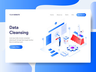Landing page template of Data Cleansing Isometric Illustration Concept. Isometric flat design concept of web page design for website and mobile website.Vector illustration
