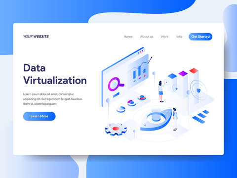 Landing page template of Data Virtualization Isometric Illustration Concept. Isometric flat design concept of web page design for website and mobile website.Vector illustration