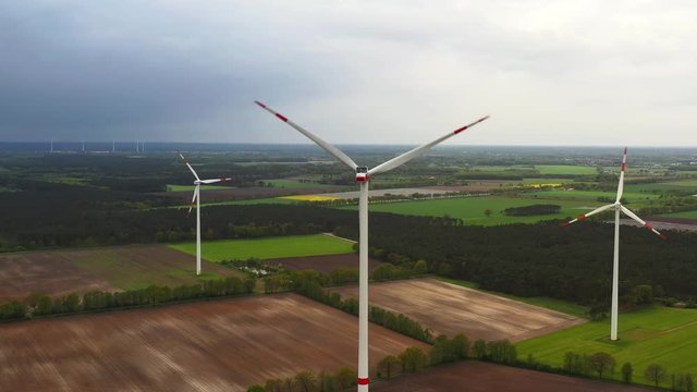 Wind power turbines - Sustainable, environment friendly, renewable energy concept, 4K.