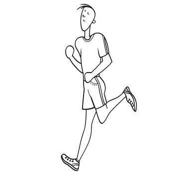 Young man, exercising in the gym, cardiovascular exercise, running on a treadmill, black and white illustration in vector, for advertising of the sports complex, for painting