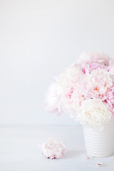 beautiful pink peony flowers bouquet in vase