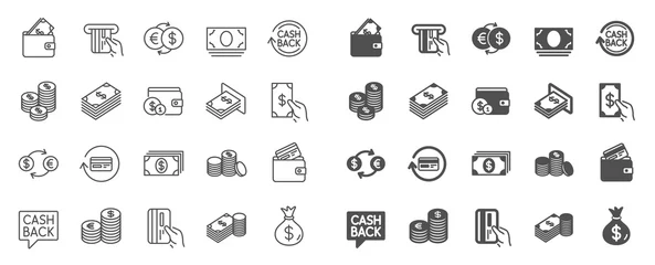 Fotobehang Money line icons. Set of Banking, Wallet and Coins icons. Credit card, Currency exchange and Cashback money service. Euro and Dollar, Cash wallet, exchange. Banking credit card, atm payment. Vector © blankstock