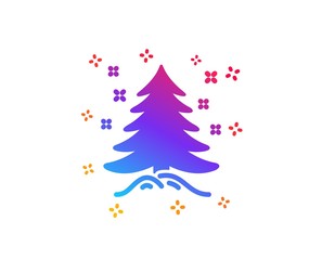 Christmas tree present icon. New year spruce sign. Fir-tree symbol. Dynamic shapes. Gradient design christmas tree icon. Classic style. Vector