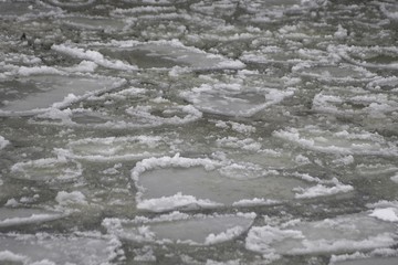 background of pieces of ice on the surface of the Curonian Lagoon