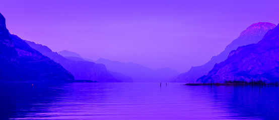 Landscape in purple lilac colors.