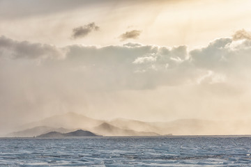 Winter sunset on Lake Baikal, Russia