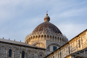 Fototapeta na wymiar PISA, TUSCANY/ITALY - APRIL 18 : Exterior view of the Cathedral in Pisa Tuscany Italy on April 18, 2019