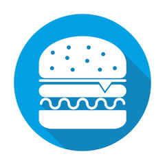 Hamburger vector blue icon in modern flat style isolated. Hamburger can support is good for your web design.