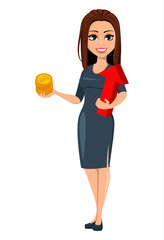 Modern young business woman in gray dress