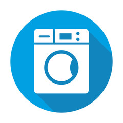 Washing machine vector blue icon in modern flat style isolated. Washing machine can support is good for your web design.