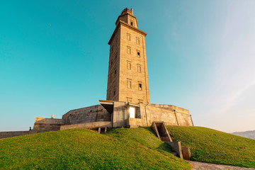 Hercules Tower, A Coruna, Galicia, Spain - obrazy, fototapety, plakaty