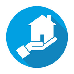 House insurance vector blue icon in modern flat style isolated. Earthquake insurance can support is good for your web design.
