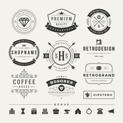 Retro vintage insignias or logotypes set vector design elements