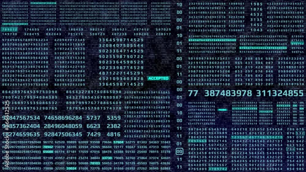 Aufkleber HUD Futuristic Digital Encoder Decoder Data Number Selection Code Animation For Screensaver Background. Virtual Reality Motion Abstract Random Count Binary Decimal Statistics Monitor Display.