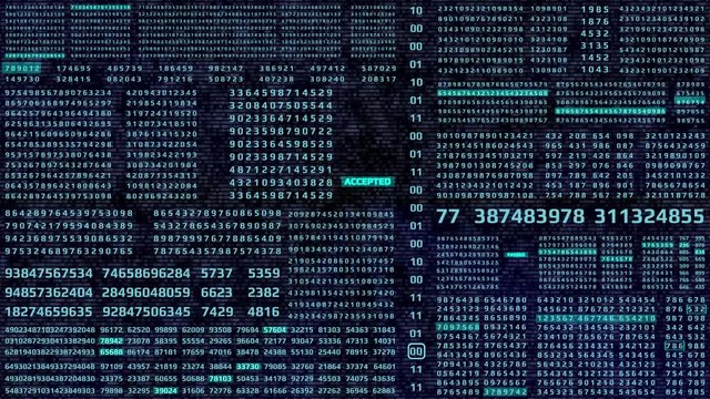 HUD Futuristic Digital Encoder Decoder Data Number Selection Code Animation For Screensaver Background. Virtual Reality Motion Abstract Random Count Binary Decimal Statistics Monitor Display.